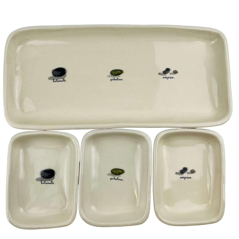 Rae Dunn Olive Dishes & Tray Set of 4 Kalamata Picholine Nicoise Discontinued